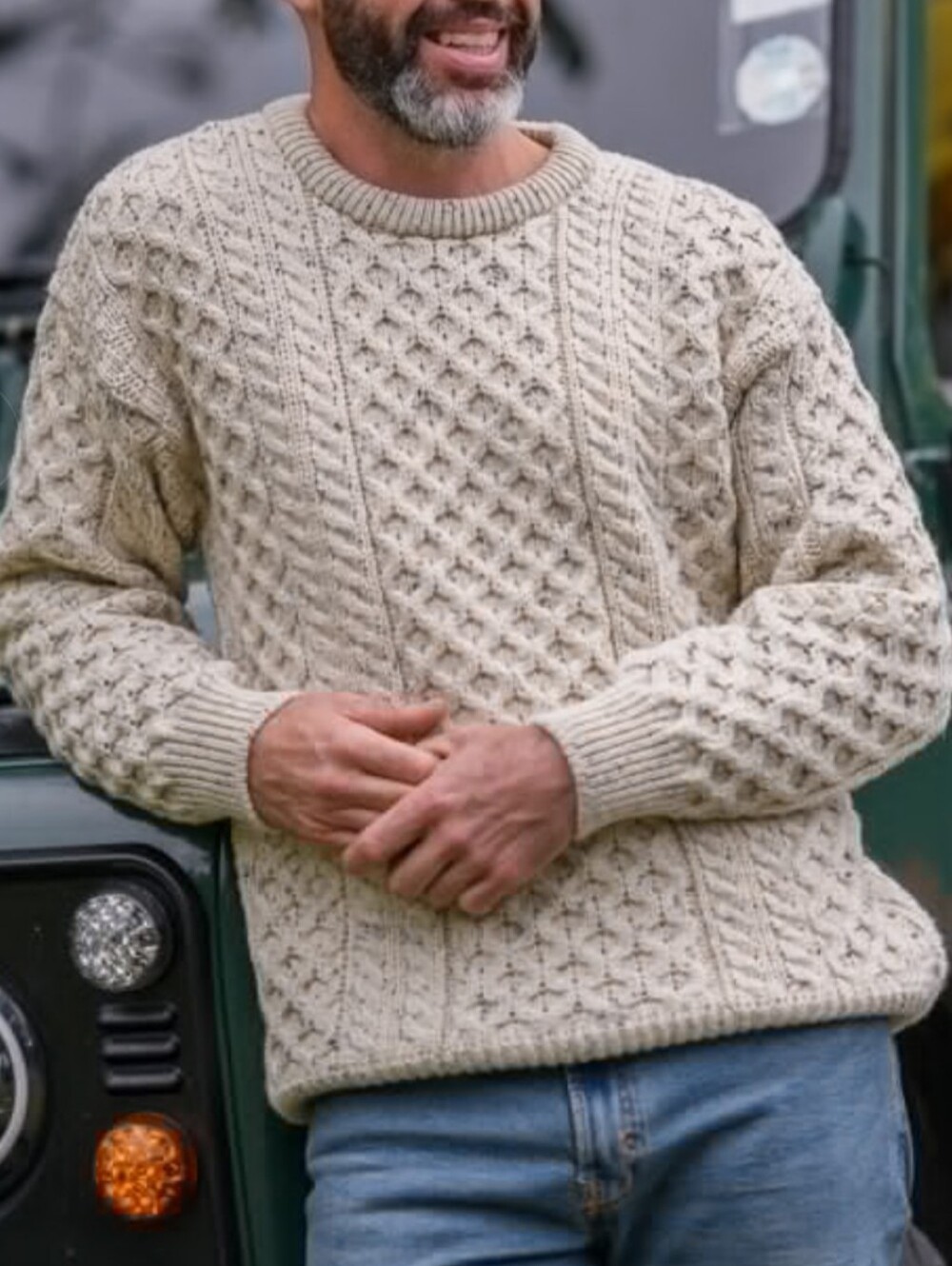 Aran Crafts Cable Knit Chunky Fisherman Sweater Pullover Natural Wool Ireland L